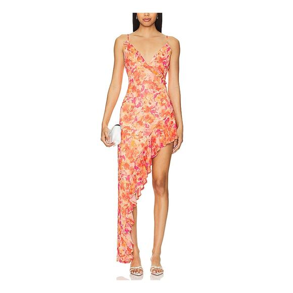 Lovers And Friends 'Lilo' Orange Polyester Asymmetrical Maxi Dress Size S - Picture 1 of 4